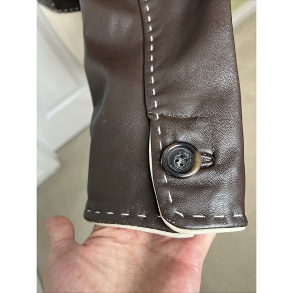 Wilsons Leather Blazer Jacket Brown Retro Piping Whipstitch Structured S Vintage - Picture 7 of 16